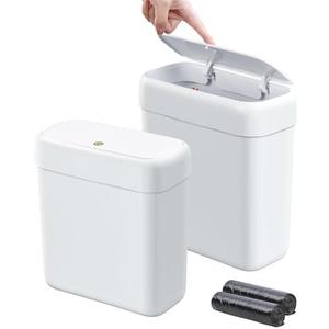funest 1 Pack Bathroom Trash Can with Lid, 3 Gal/12 L & 2.7 Gal/10L Garbage Can with Pop-Up Lid, Small Spaces Plastic Trash Can, Slim Trash Bin Waste Basket for Bathroom,Rv, Office, White