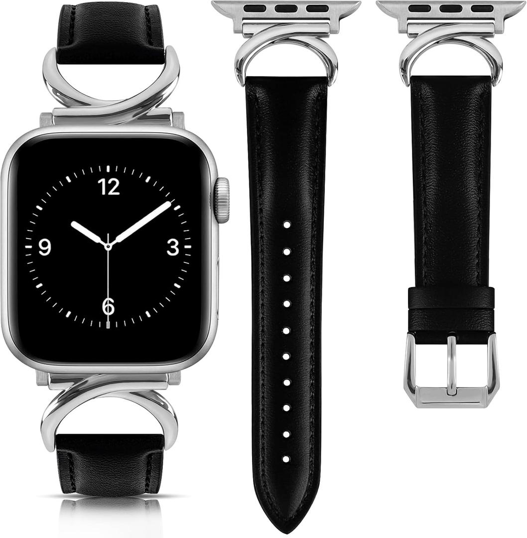 Leather Band Compatible with Apple Watch Bands for Women, Dressy Designer Strap with C-Shape Metal Buckle for iWatch, Size: 38/40/41/42mm(Series 10)