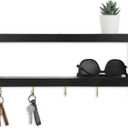 Wall Shelf with Hooks - Decorative Key and Wallet Holder for Wall Holds Sunglasses, Leashes, Scarves and Lanyards - 15.7" x 5.1" x 2.9" Entryway Organizer Made of Paulownia Wood (Black)