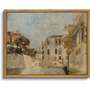 KISSFOX Vintage Venice Canal Canvas Wall Art Impressionist Retro Neutral Italy Cityscape Landscape Framed Wall Art Prints Artwork For Living Room Bedroom Kitchen (8x10 in)