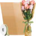 tchrules 50PCS Flower Bouquet Wrapping Paper with Ribbon, Kraft Flower Sleeves for Bouquets, Brown Floral Packing Bags Bulk for Valentine's Day Mother's Day Graduation Wedding, 17.7x9.4x3.5 inch