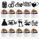 60 Pcs Bride to be Cupcake Toppers,Glitter Wedding Cupcake Toppers I Do Love Heart Ring Cupcake Picks for Bridal Shower Wedding Engagement Party Supplies,Black