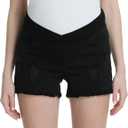 Foucome Women's Maternity Ripped Jean Shorts Summer Distressed Denim Shorts (XX-Large, B01# Black)