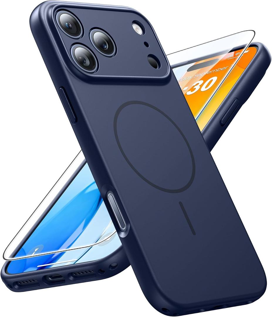 FNTCASE for iPhone 17 Pro Case: [Compatible with Magsafe] Solid Matte 17 Pro Cases Blue with [Screen Protector] [Full Camera Protection] Military Grade Shockproof Protective Phone Cover, 6.3 inch