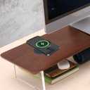 SUIBIAN Elegant Wood & Acrylic Monitor Stand with 15W Wireless Charging 31.5" Large Desk Riser for Ergonomic View, Desktop Organizer, Laptop & PC | Modern Floating Design(Walnut Wood)