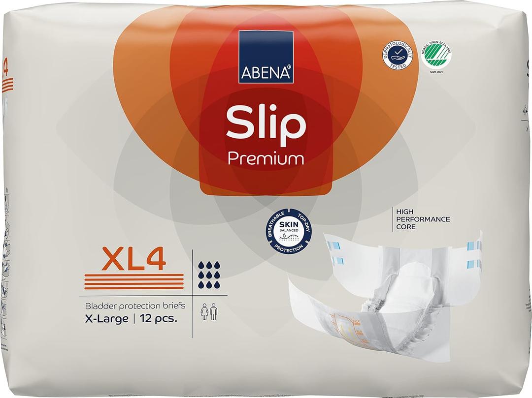 Abena Slip Premium Incontinence Briefs, Level 4, Extra Large, 12 Count