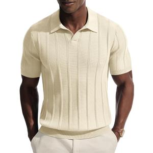 PJ PAUL JONES Mens Knit Polo Shirts V Neck Short Sleeve Casual Stylish Golf Shirt, M