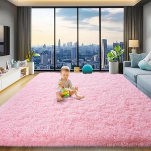8x10 Area Rugs for Living Room, Large Fluffy Black Rug for Bedroom, Soft Shag Shaggy Fuzzy Carpets for Boys and Girls Dorm Room Home Decor (8ft x 10ft, Pink)