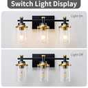 3 Light Bathroom Light Fixtures, Black and Brushed Gold Vanity Light Fixture Over Mirror, Modern Wall Sconces Lighting Wall Lamp for Bathroom, Bedroom, Hallway with Clear Glass Shade