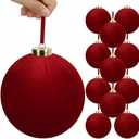 12 Pack Velvet Christmas Ball Ornaments Large Flocked Christmas Tree Hanging Ornaments Shatterproof Flocked Decorative Balls for Xmas Tree Decorations (Dark red, 6inch)