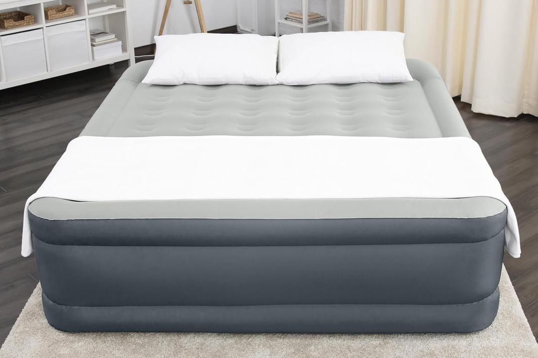 SLEEPLUX King Air Mattress Extra Durable Non-Leak Tough Guard Material 22" Raised Airbed with Built in Pump + USB Charger (80" 72"x22") Grey