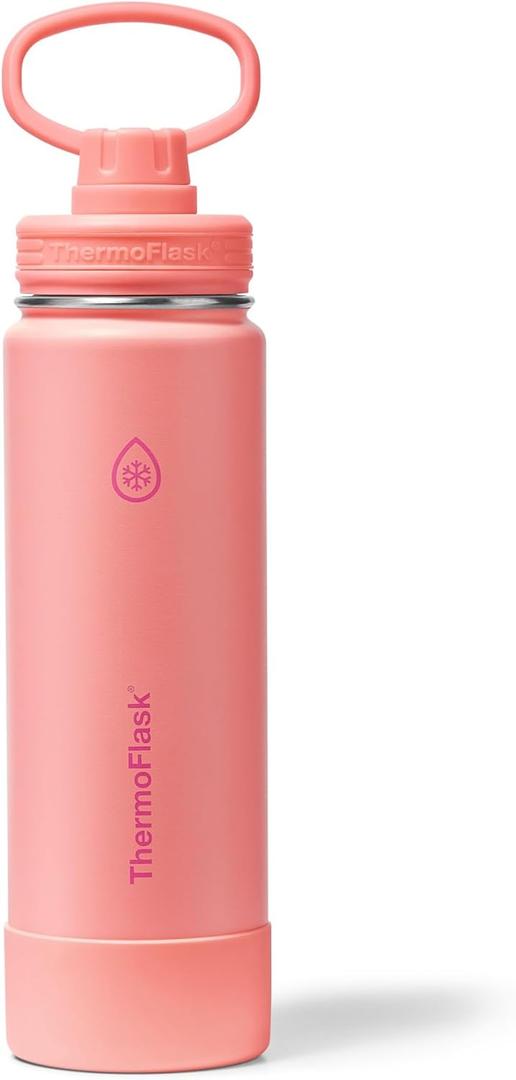 ThermoFlask 24 oz Double Wall Vacuum Insulated Stainless Steel Water Bottle with Spout Lid, Sunkissed Coral