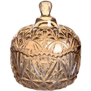 Crystal Candy Jar with Lid Glass Candy Dishes Sugar Bowl Chocolate Cookie Jar Food Containers Wedding Candy Buffet Jar Decorative Jewelry Box for Home Office Desk (Amber)
