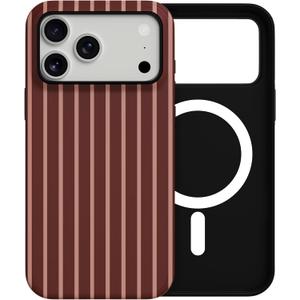 Skyseaco for iPhone 17 Pro Case with Magsafe Cute Striped Phone Case, Shockproof Slim Soft TPU and Hard PC Double Layer Protective Cover for Women, Burgundy