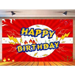 Red Lightning Party Decorations, Birthday Party Supplies Banner Backdrop Boys and Girls Happy Birthday Backdrop