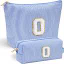 YOOLIFE Makeup Bag Cosmetic Bag, Travel Makeup Bag Portable Pouch Open Flat Make Up Organizer Bag for Toiletries Brushes Small Makeup Bag Gifts for Wife Sister Friend Teacher Girlfriend Mothers Day O (Blue)