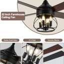 52 Inch Farmhouse Ceiling Fan with Light and Remote Industrial Ceiling Fan Quiet and Reversible DC Motor Rustic Caged Chandelier Fan for Living Room Bedroom Patio (Caged Frame)