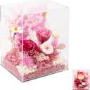 Rosaura Acrylic Display Case Compatible with Labubu POP MART Doll, Clear Storage Box Shelf for Collectibles, 3.5" Figure Spot in Preserved Flowers Rose Diorama. (NO Doll) (Red, Acrylic)
