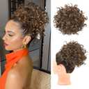 HOOJIH Curly Hair Bun, Messy Bun Hair Piece Elastic Drawstring Loose Wave Large Bun Extension Hairpiece Short Synthetic Ponytail Extension for Women - Dark Golden Brown (1 Pack)