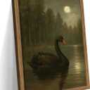 Wood Framed Black Swan Wall Art, Vintage Antique Swan Animal Canvas Wall Decor Paintings, Dark Moody Gothic Rustic Farmhouse Posters Prints Pictures for Living Room Bedroom 16x24 Inch
