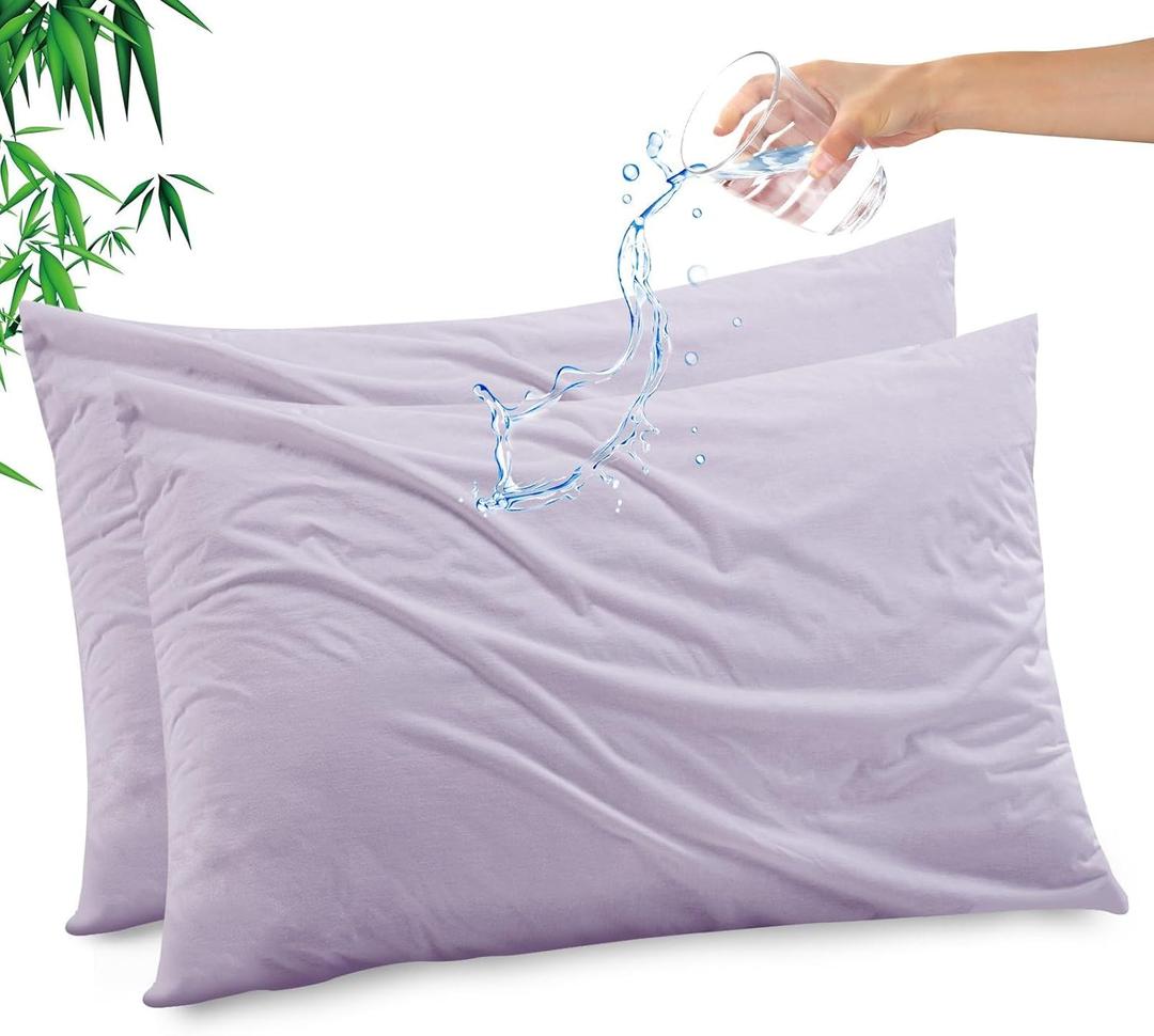 Gogreen Bamboo Rayon Waterproof Pillow Protector, Breathable Pillow Cover, Cooling Pillow Case with Zipper, Super Soft Pillow Case Cover with Zipper (2 Packs, Standard 20"x26", Lavender)