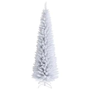 7ft Unlit Slim Artificial Christmas Tree Pencil w/Metal Stand White 7ft Unlit Slim Artificial Christmas Tree Pencil w/Metal Stand White