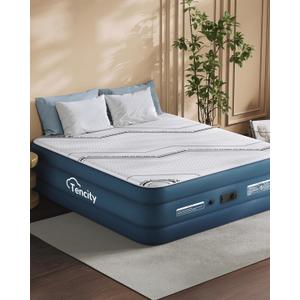 20 Tall Luxury Air Mattress with Quilted Foam Topper, Extra Firm Support with U-shaped PVC strap Inflatable Bed, Quiet & Comfortable Blow Up Bed for Home Guests, Camping, Travel, Fast Inflate AirBed