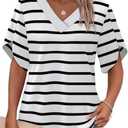 WIHOLL Womens Summer Tops Short Petal Sleeve Shirts Fashion V Neck Womens Clothing, XL