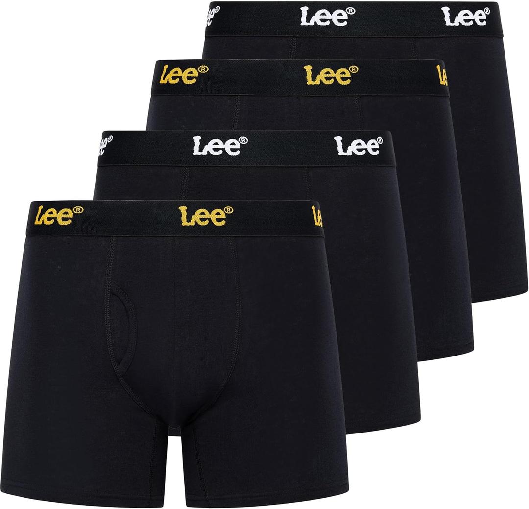 Lee Mens Underwear 4 Pack Boxers for Men Cotton Stretch Boxer Briefs (Black)