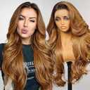 KOME Honey Blonde Synthetic Lace Front Wig, 13×6 Body Wave Pre Plucked HD Lace Glueless Wig for Women, Natural Daily Use Hair Wig 26IN