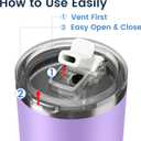 20oz Hygienic Insulated Tumbler 100% Leakproof Lid with Removable Spout & Straw, Reinforced Vacuum-Protection Base, Cup Holder Friendly, for Iced Coffee, Smoothie/Water on the Go - Lilac