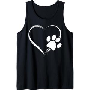 Dog Paw Print Heart T-Shirt - Gift for Mom - Gift for Dad Tank Top (Small, Black)