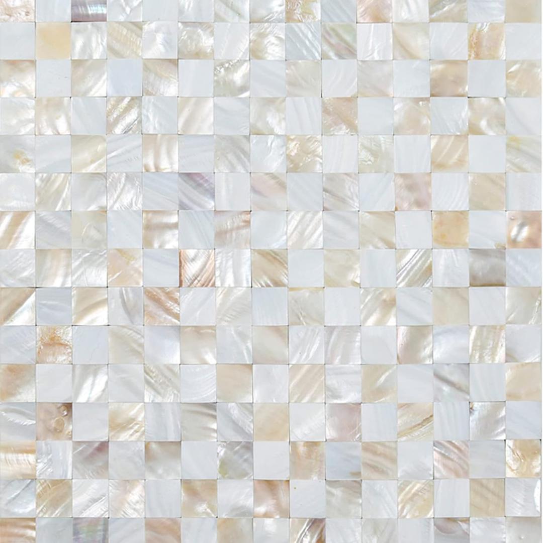 KASARO Peel and Stick Backsplash Shell Tiles, Mother of Pearl Mosaic Self Adhesive Tiles for Kitchen Wall Bathroom Bedroom Decor,White and Natural, 10-Sheet (10 Pieces, Natural+White)