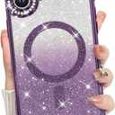 MZELQ Compatible with iPhone 16 Case Plating Magnetic [Support for Magsafe] Bling Glitter Sparkly Back Diamond Camera Lens Cover Crystal Matte Luxury Case for Girls Women -Purple