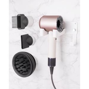 Dyson Hair Dryer Holder, Wall Mounted Aluminum Alloy Hair Dryer Wall Mount for Supersonic/Nural, Dyson Blow Dryer Holder with 3 Magnetic Rings for Salon & Bathroom White UEMUSI