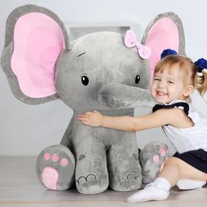 Jenaai Giant Plush Elephant Stuffed Animal for Kids Soft Large Pink Gray Doll for Baby Shower Gender Reveal Party Decorations Birthday Baptism Back to School Gifts Friend Sister, 24 Inch