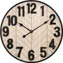 24 Inch Large Wall Clock for Living Room Decor, Rustic Wooden Farmhouse Wall Clock with Black Metal Frame, Battery Operated Non-Ticking Silent Wall Clocks for Home Decor (Brown)