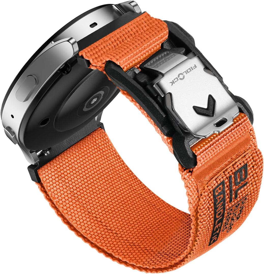 Bandletic 20mm Nylon Watch Band Compatible with Samsung Galaxy Watch 7 6 5 4 FE 40mm 44mm/for Galaxy Watch 6 4 Classic 43mm 47mm 42mm 46mm/Watch 5 Pro 45mm/Active 2 with Magnetic Fidlock V-Buckle (Large, Orange)