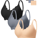 Angelhood Seamless Bras Women Soft Jelly Push Up Wireless Bra Supportive V Neck No Underwire Comfort Tshirt Bralettes, Small