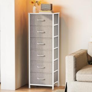 AODK Tall Dresser for Bedroom with 6 Fabric Drawers, Storage Dresser Organizer with Wood Top and Sturdy Steel Frames, Chest of Drawers for Closet, Living Room, Entryway, Hallway, Light Gray