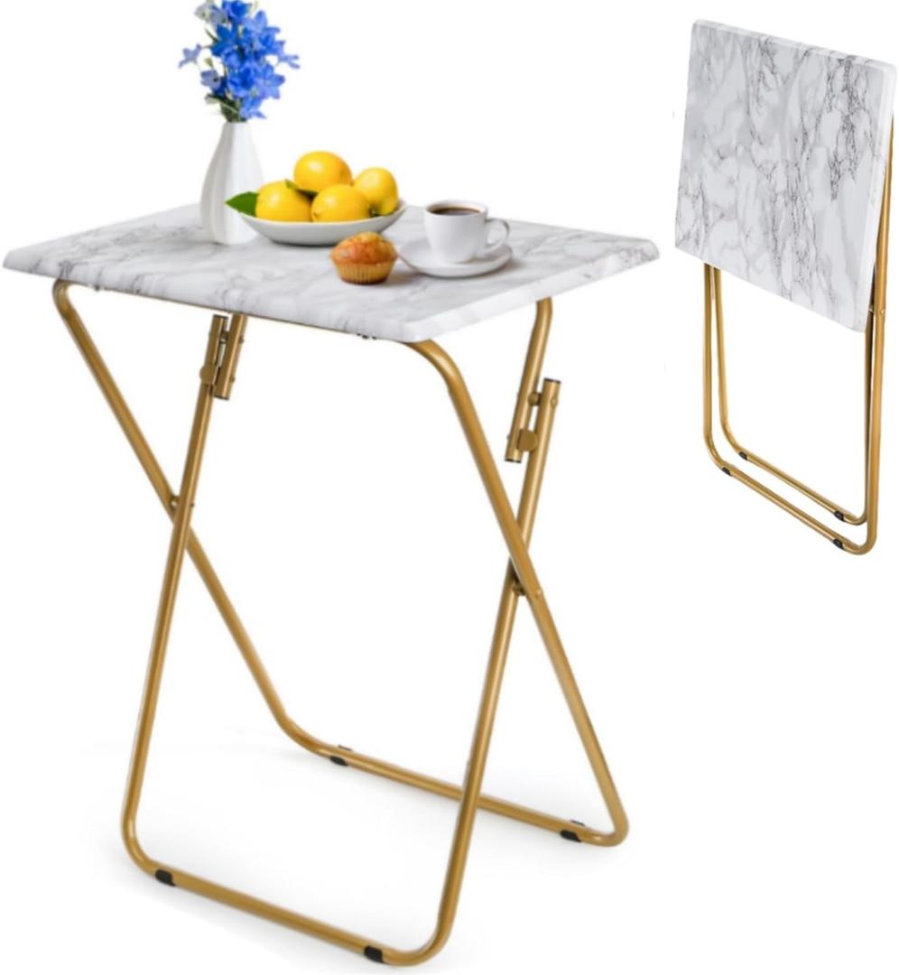 ZAVOOS Folding TV Tray Table, Rectangular TV Trays Dinner Snack Table for Eating on Couch, Portable Sturdy Marble Laptop Table with No Assembly Required for Bed, Recliner, Small Space, Medium