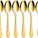 Gold Dinner Spoon Set, Seeshine 7.6-inch Stainless Steel Shiny Gold Table Spoon Silverware, Set of 6