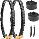 Hycline Mountain Bike Tires Set: 2-Pack 26/27.5/29x2.1 Inch Folding Replacement All-Terrain High-Density Bicycle Tires with Pair Tubes & Tire Levers Compatible for Street Off-Road Riding