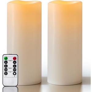 5" x 12" Large Waterproof Outdoor Flameless Candles Battery Operated LED Pillar Candles for Indoor Outdoor Lanterns, Off White, Long Lasting, Set of 2
