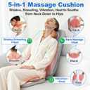Shiatsu Neck and Back Massage Cushion with Heat - 4D Kneading and Vibration for Muscle Relief, Dual-Neck Design, Adjustable Intensity and Height for Office Chair and Home Use, Grey