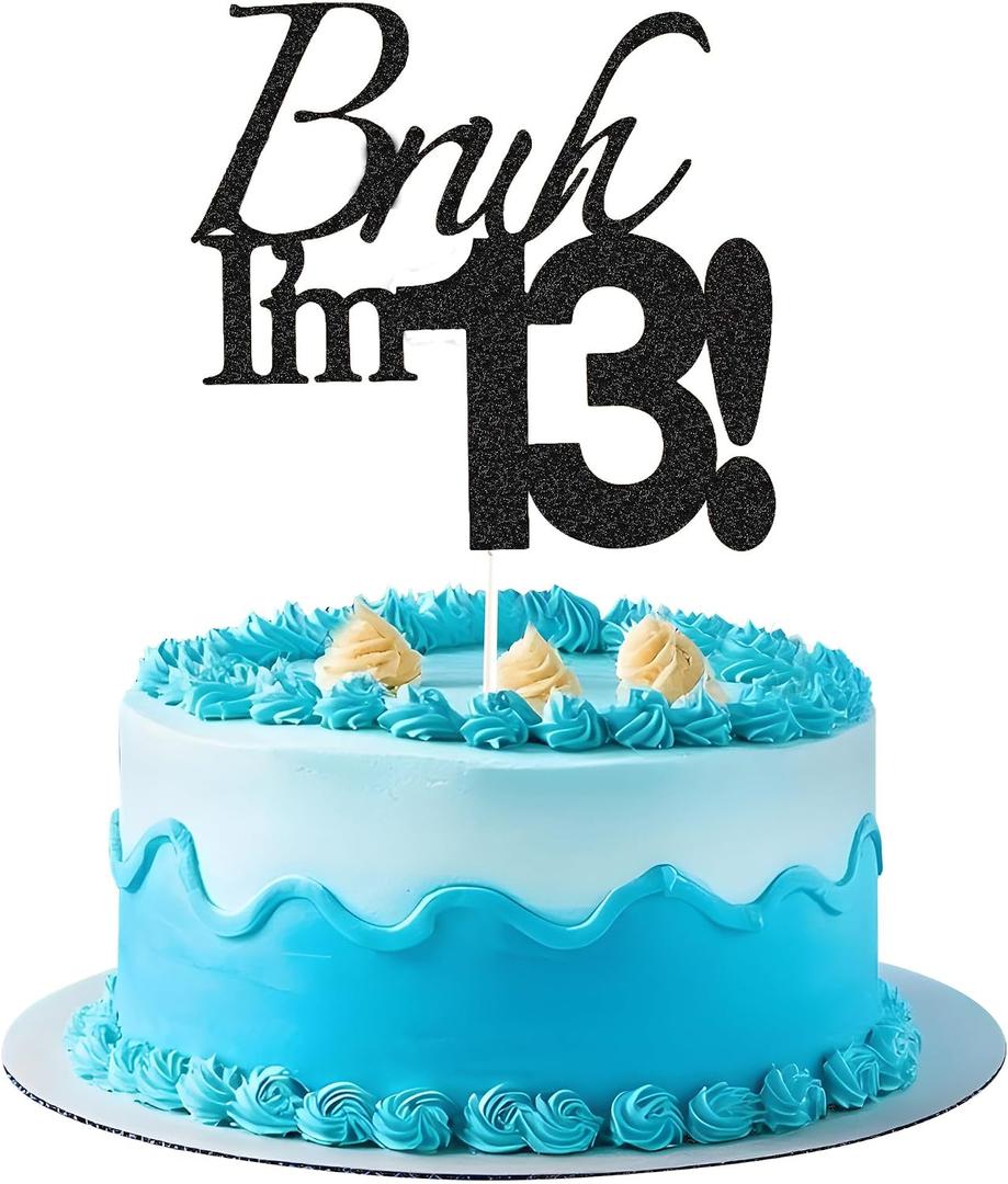 5 x Bruh I'm 13 Cake Topper - Black Glitter Happy 13th Birthday Decorations for Boys Teens, Funny 13 Year Old Party Supplies, Bro I'm 13 Cake Decor (Bruh I'm 13！,13th)