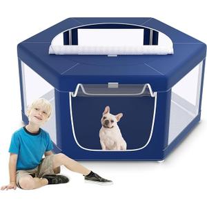 XVISHX 42x42 Inches Puppy Playpen with Dog Pads, Dog Playpen for Puppies or Small Dogs, Pet Playpen for Indoor & Outdoor, Sturdy Safety DogPen with Thickened Fabric, HighStrength Nylon Wire Mesh