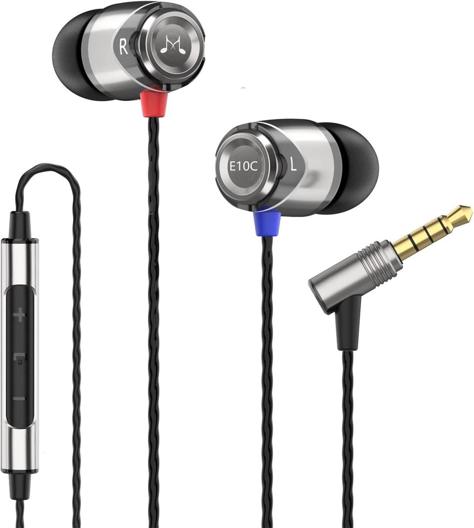SoundMAGIC E10C Wired Earbuds with Microphone HiFi Stereo Earphones Noise Isolating in Ear Headphones Powerful Bass Tangle Free Cord Gunmetal