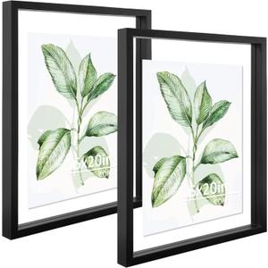 CORE ART 16x20 Floating Picture Frame Set of 2,Double Plexglass Floating Frame for 11x14,12x16 Pictures,Wall or Tabletop Display,Black