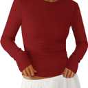 PRETTYGARDEN Womens Long Sleeve Shirts 2026 Ribbed Knit Slim Fitted Basic Tee Casual Going Out Tops Underscrubs Fall Clothing (Red, S)